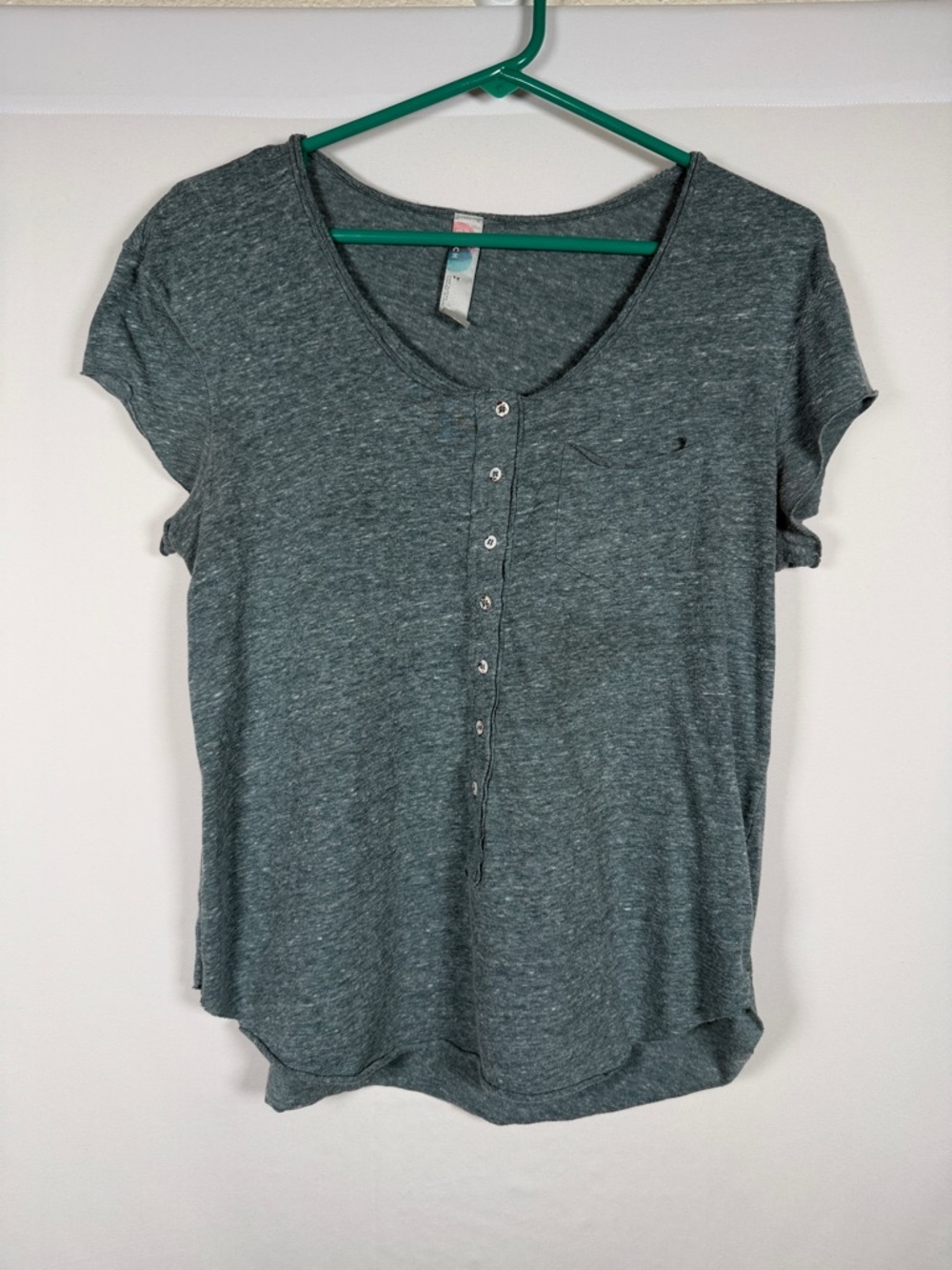 Women's Short Sleeve Henley Top - Gray Heather